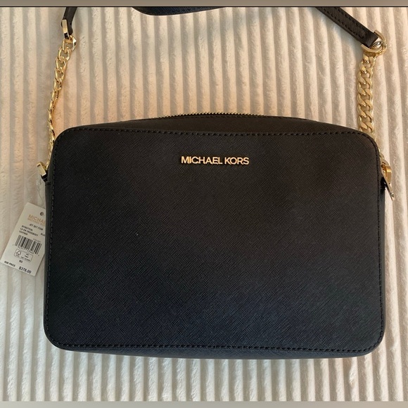 Michael Kors Jet Set Large Black Signature EW Crossbody Handbag Leather (H26) - Picture 8 of 12
